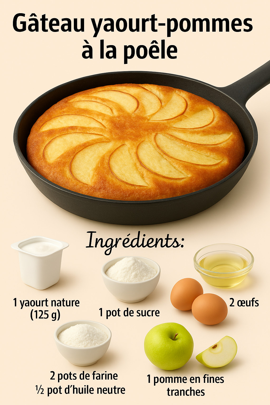 Gateau yaourt pommes a la poele 15 min